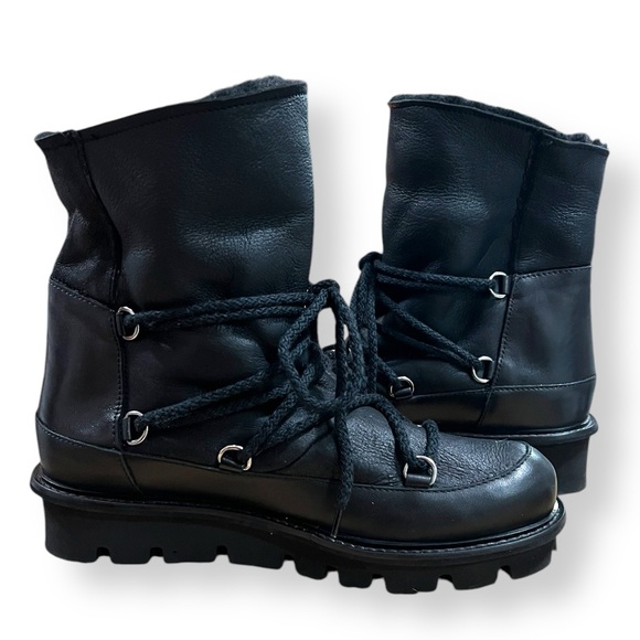 PATRIZIA BONFANTI Black Leather Lace Up Boot Fleece Lined Size 39 - Picture 8 of 10